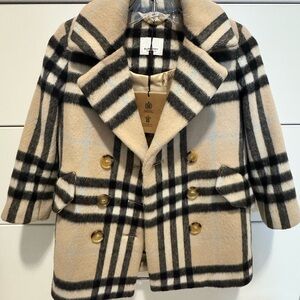 Burberry Kids Beige and Black Plaid Pea Coat